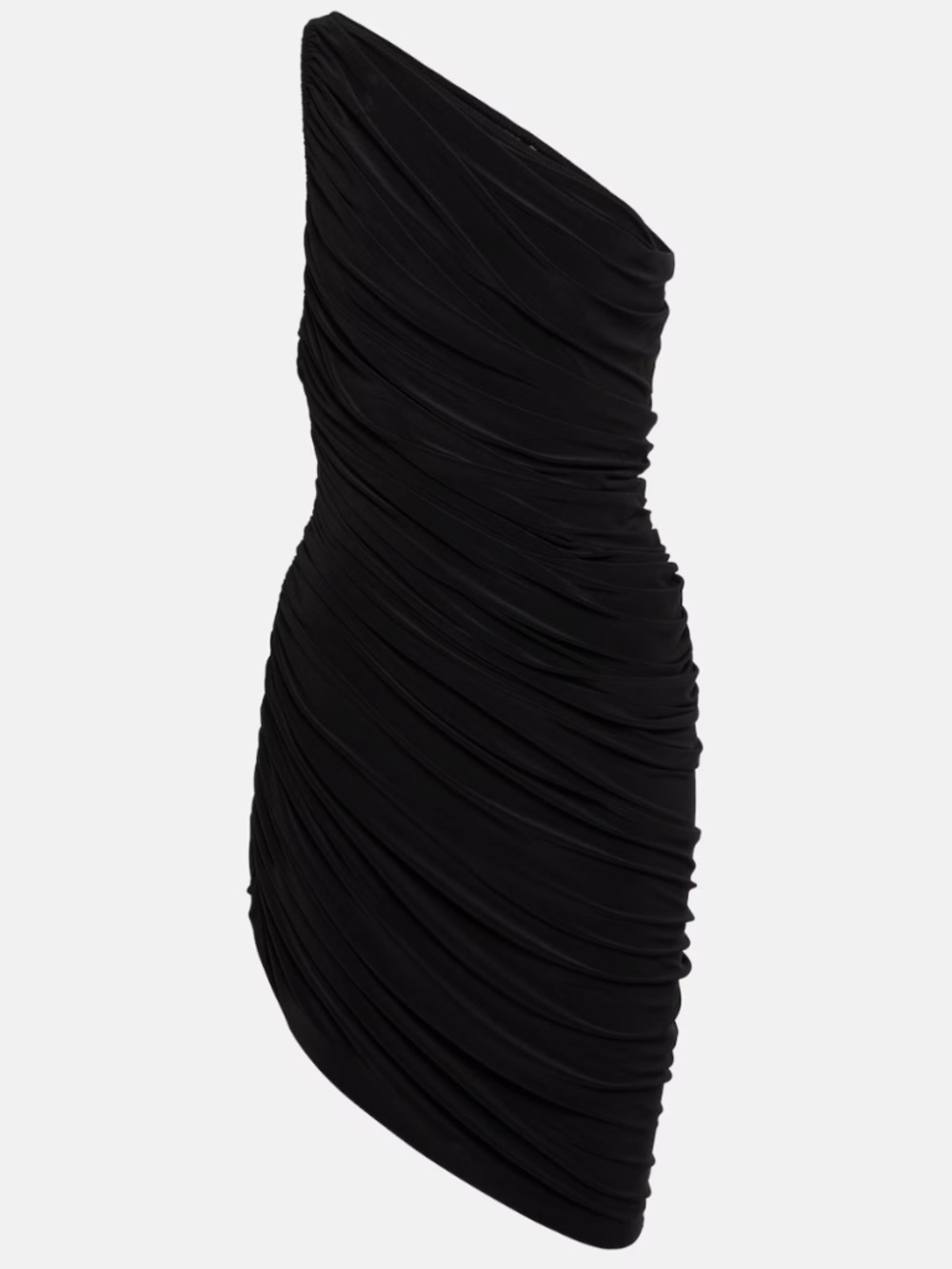 Norma Kamali Diana One-Shoulder Ruched Stretch Jersey Mini Dress Black Size M